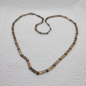 Vintage Patina Brass Bar Necklace.